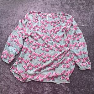 Lauren Conrad Pink and sage green Chiffon Blouse